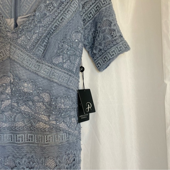 ADRIANNA PAPELL Women’s Blue Lace Beaded Full Length Formal Dress Size Small - Picture 10 of 16